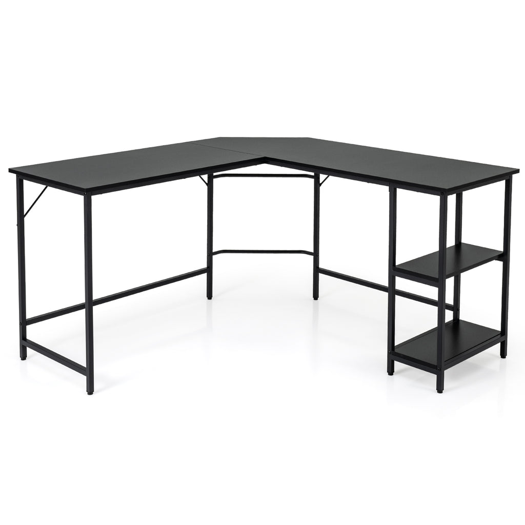 L-Shaped Computer Desk with 2-tier Shelves for Home Office Bedroom-
