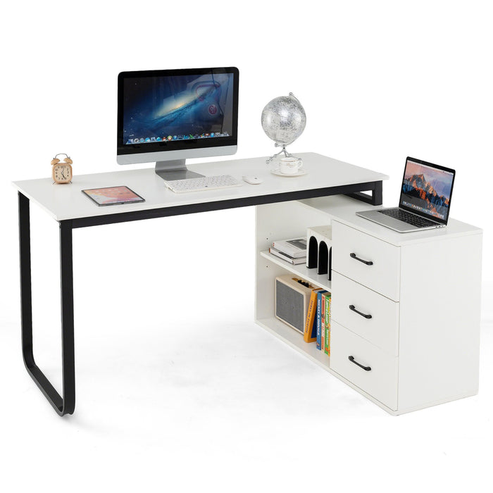 L Shaped Computer Desk Corner Executive Desk with 3 Drawers