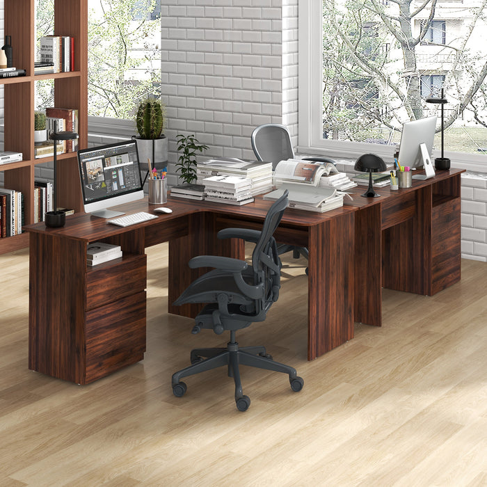 L Shaped Computer Desk with Letter File Drawer and Open Compartment-