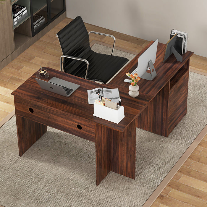 L Shaped Computer Desk with Letter File Drawer and Open Compartment-