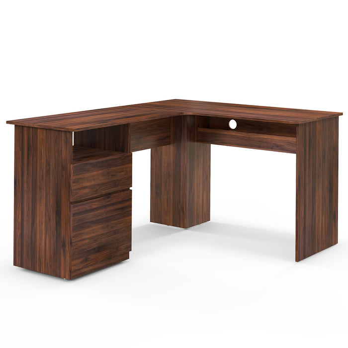 L Shaped Computer Desk with Letter File Drawer and Open Compartment-