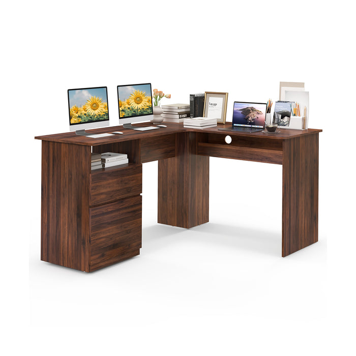 L Shaped Computer Desk with Letter File Drawer and Open Compartment-