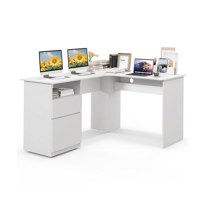L Shaped Computer Desk with Letter File Drawer and Open Compartment-