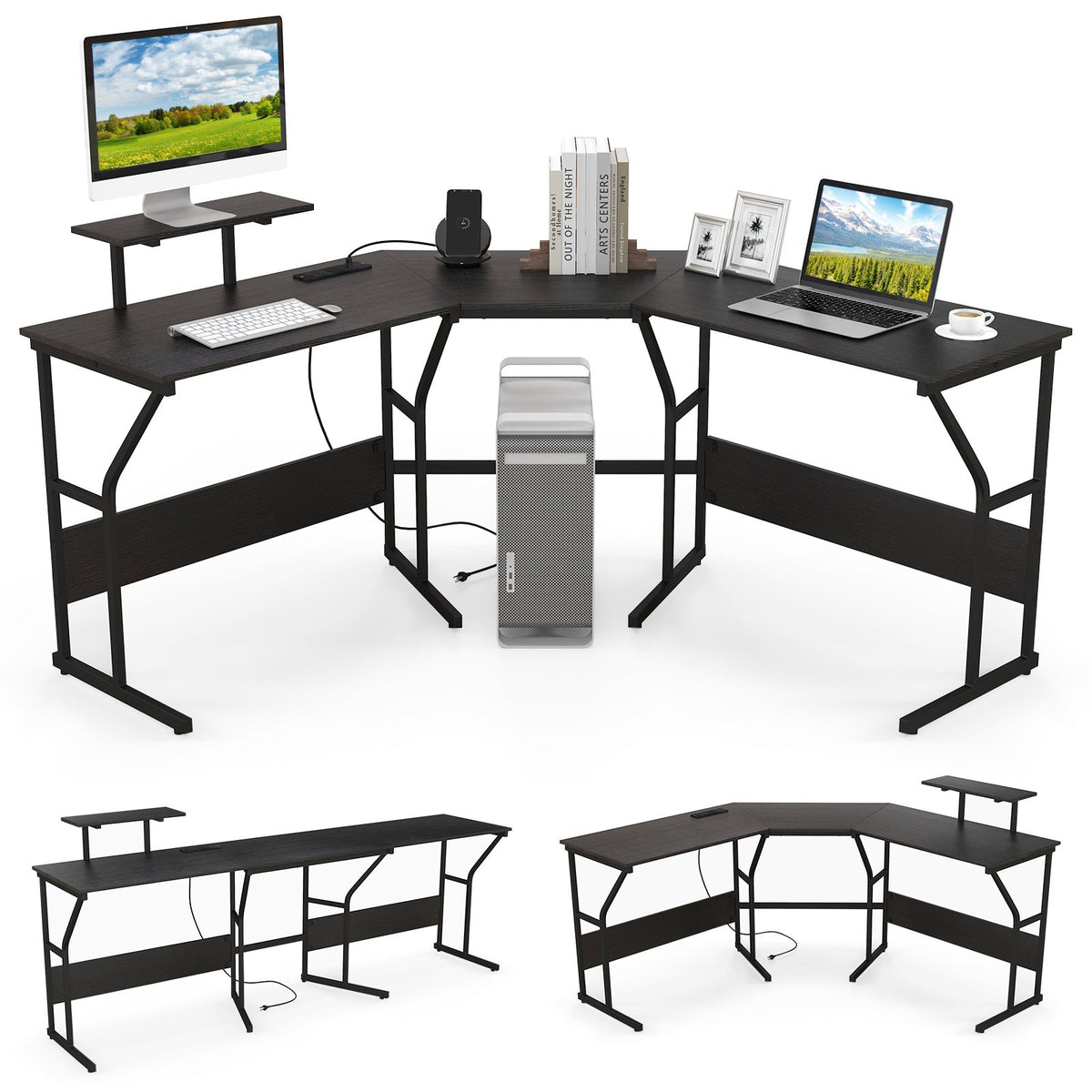 L-shaped Desk Corner Computer Desk with Movable Monitor Stand-