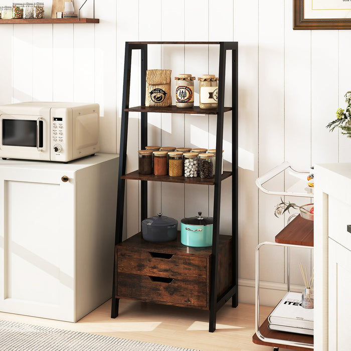 Ladder Bookshelf Tall Freestanding Display Rack with Storage-