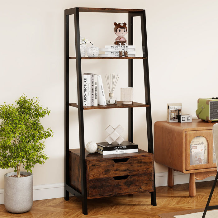 Ladder Bookshelf Tall Freestanding Display Rack with Storage-