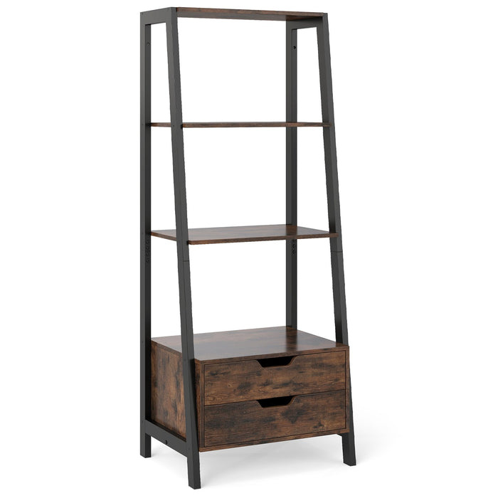 Ladder Bookshelf Tall Freestanding Display Rack with Storage-
