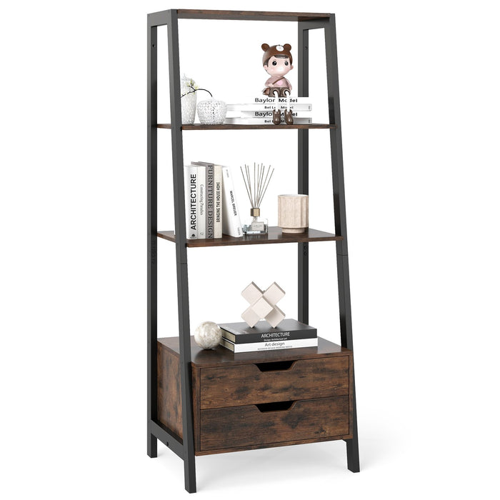 Ladder Bookshelf Tall Freestanding Display Rack with Storage-