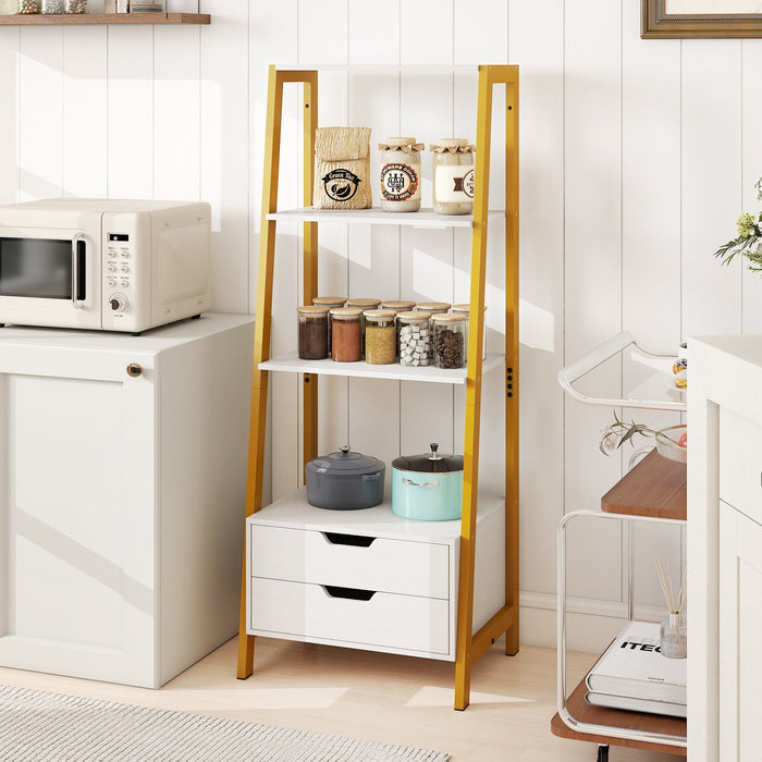 Ladder Bookshelf Tall Freestanding Display Rack with Storage-