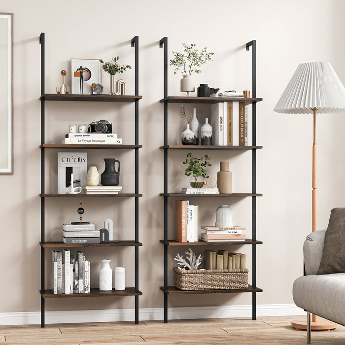 5-Tier Ladder Shelf with Steel Frame for Living Room Bedroom Office-White &amp; Golden