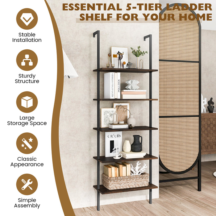 5-Tier Ladder Shelf with Steel Frame for Living Room Bedroom Office-White &amp; Golden