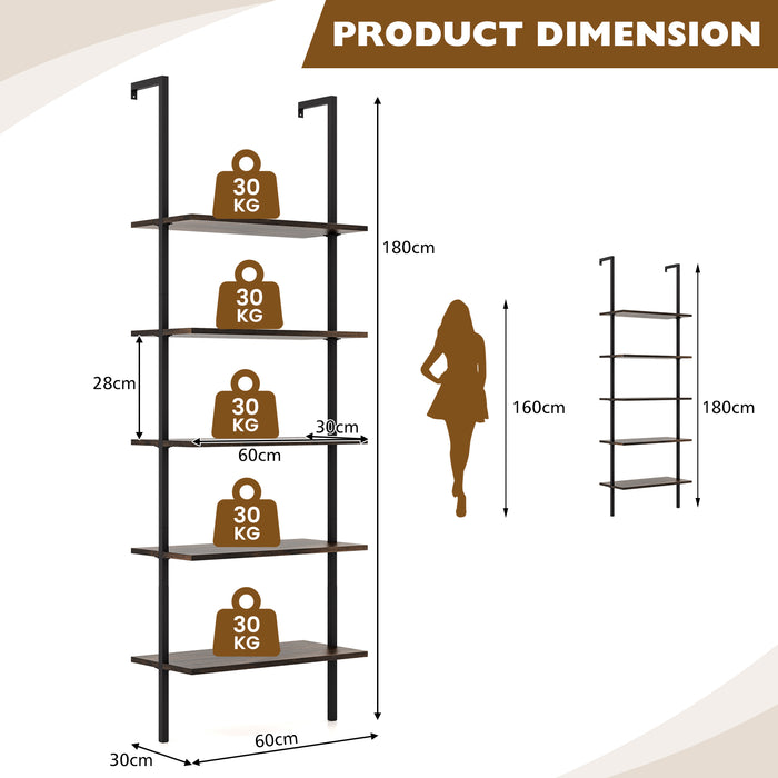 5-Tier Ladder Shelf with Steel Frame for Living Room Bedroom Office-White &amp; Golden