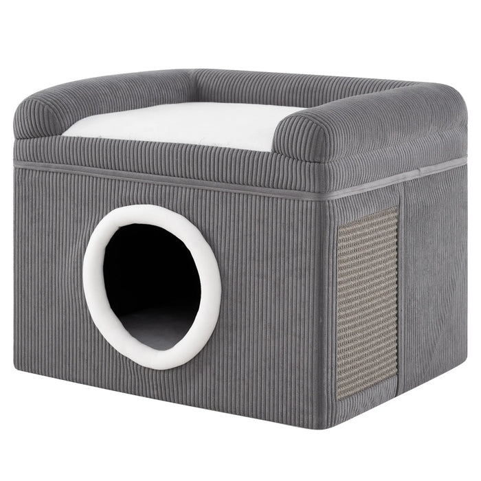 Large Cat Cave with Cozy Condo Sisal Scratching Mat and Anti-Slip Bottom-Grey