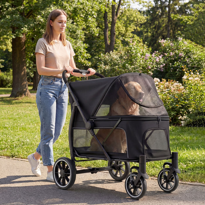 Large Dog Stroller with All-terrain Wheels and Adjustable Mesh Canopy-