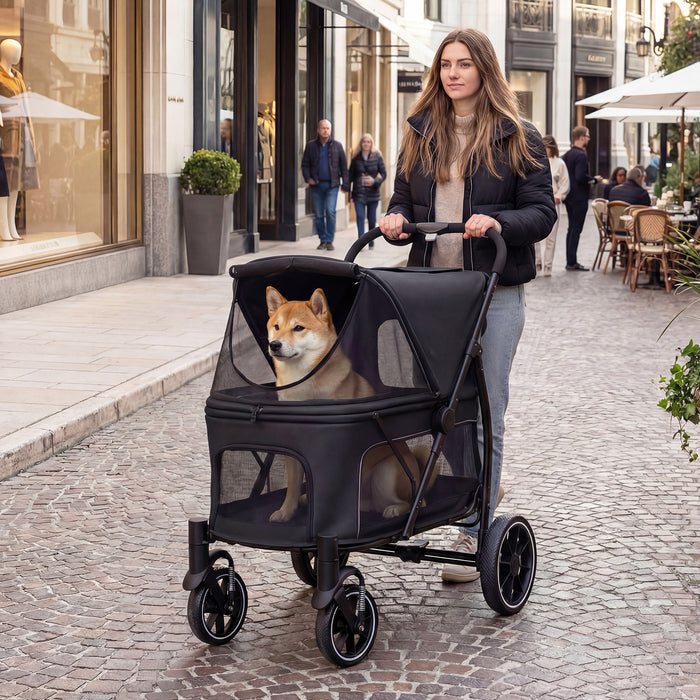 Large Dog Stroller with All-terrain Wheels and Adjustable Mesh Canopy-