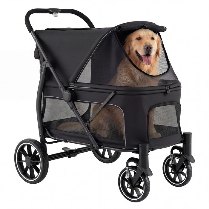 Large Dog Stroller with All-terrain Wheels and Adjustable Mesh Canopy-