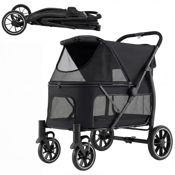 Large Dog Stroller with All-terrain Wheels and Adjustable Mesh Canopy-