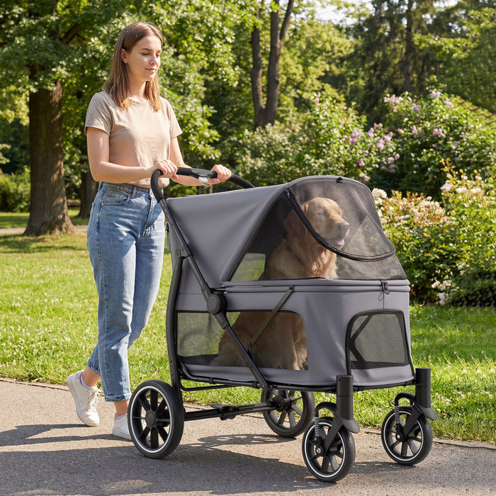 Large Dog Stroller with All-terrain Wheels and Adjustable Mesh Canopy-