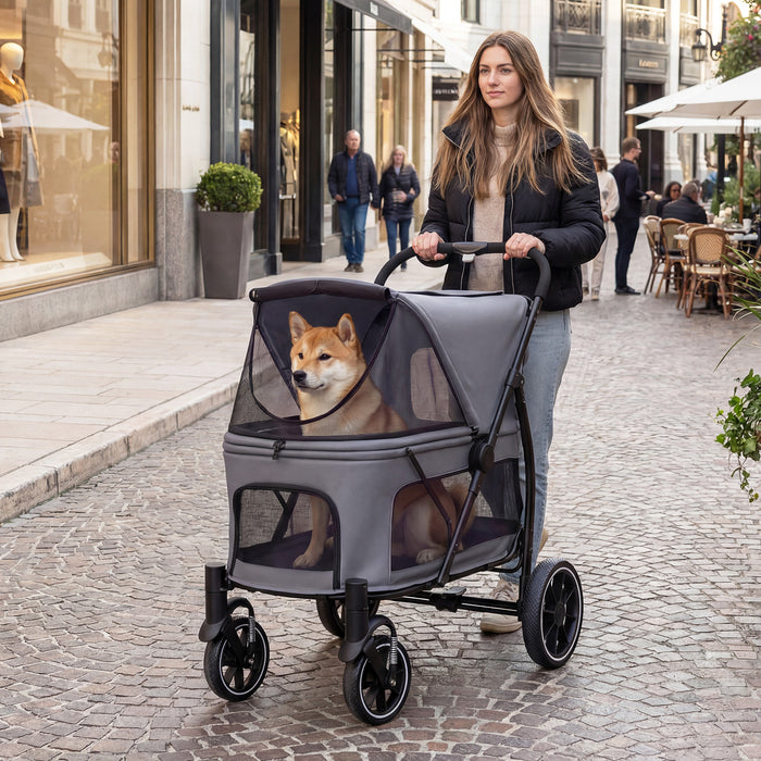 Large Dog Stroller with All-terrain Wheels and Adjustable Mesh Canopy-