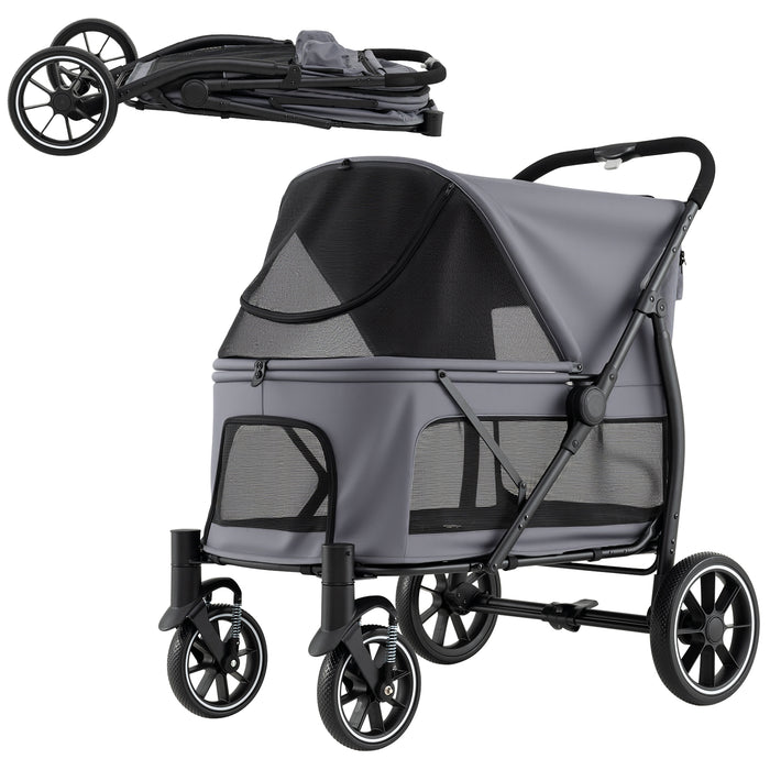 Large Dog Stroller with All-terrain Wheels and Adjustable Mesh Canopy-