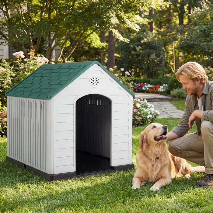Large Plastic Dog House Waterproof Pet Shelter with Air Vents-