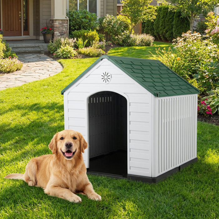 Large Plastic Dog House Waterproof Pet Shelter with Air Vents-