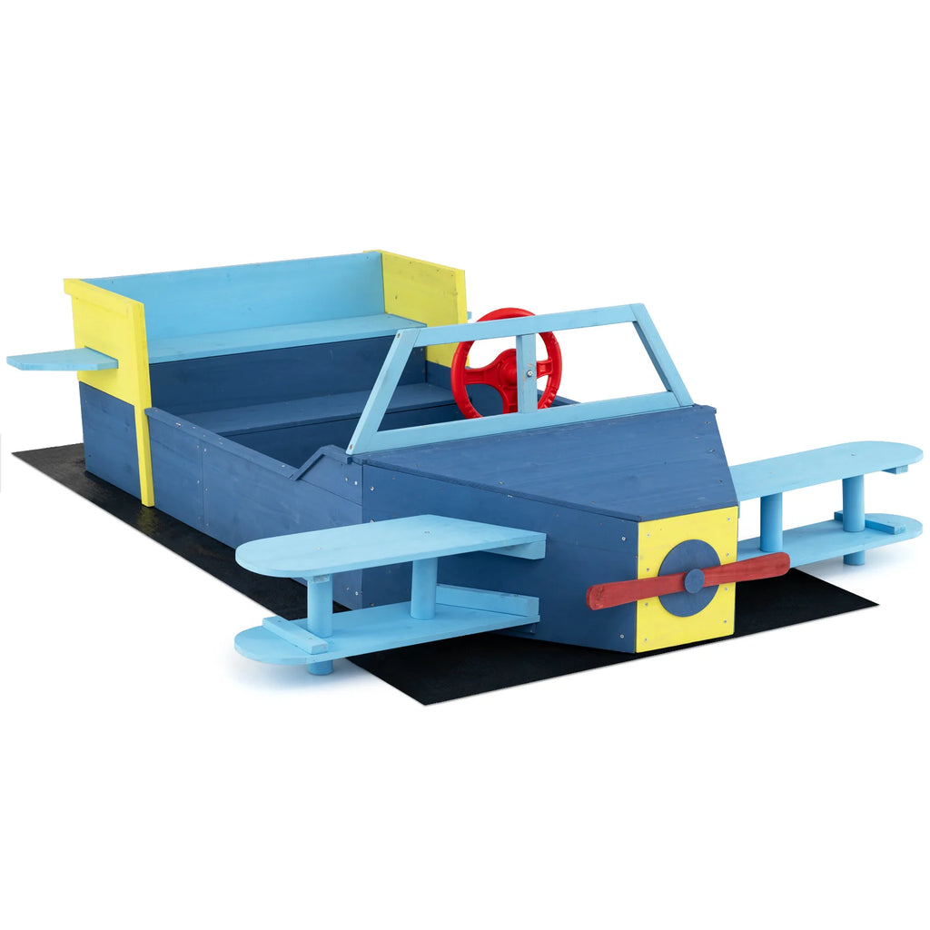 Large Wooden Kids Sandbox with Bottom Liner and Bench Seat-