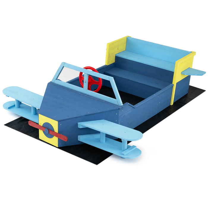 Large Wooden Kids Sandbox with Bottom Liner and Bench Seat-