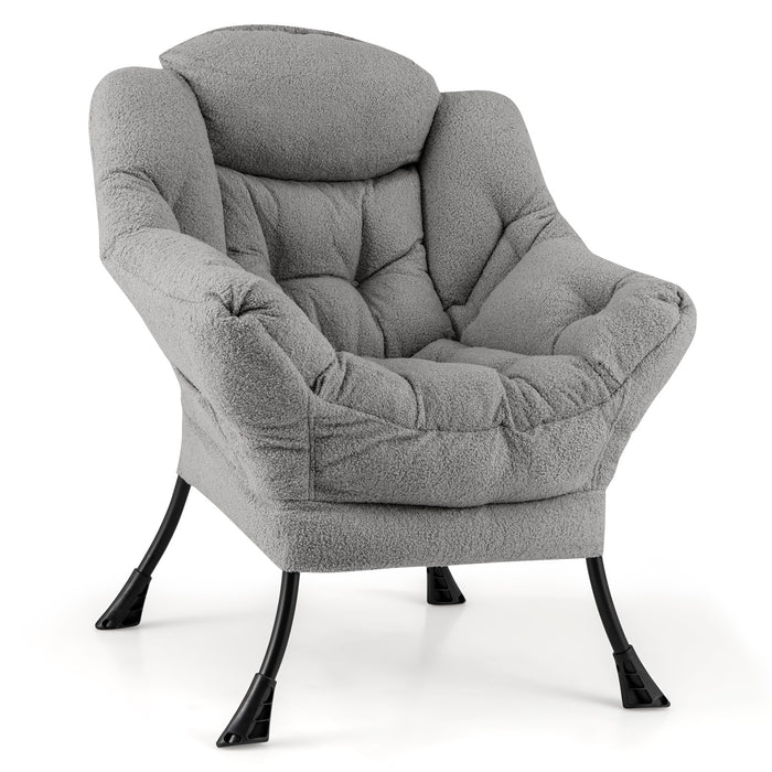 Large Lazy Chair with Cozy Head Pillow and Storage Pocket-