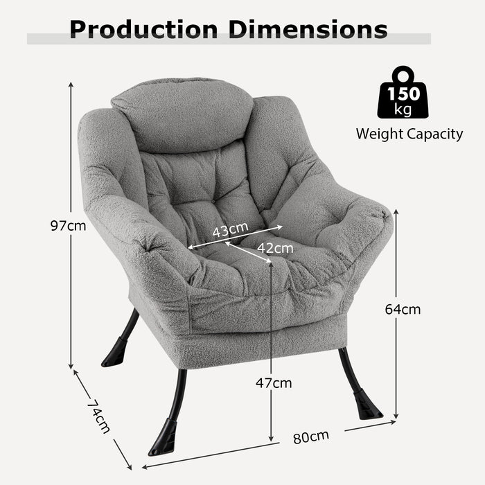 Large Lazy Chair with Cozy Head Pillow and Storage Pocket-