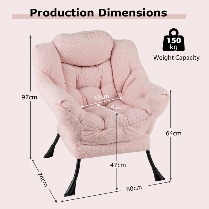 Large Lazy Chair with Cozy Head Pillow and Storage Pocket-