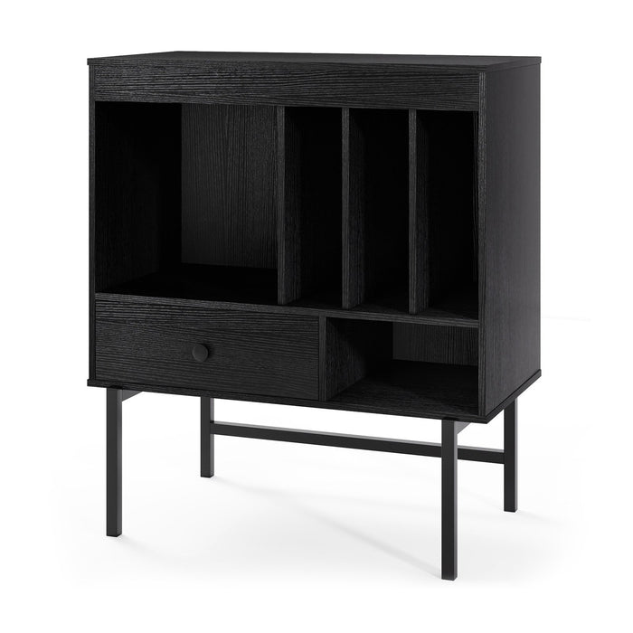 Large Record Player Stand with Open Compartments and Album Holders-
