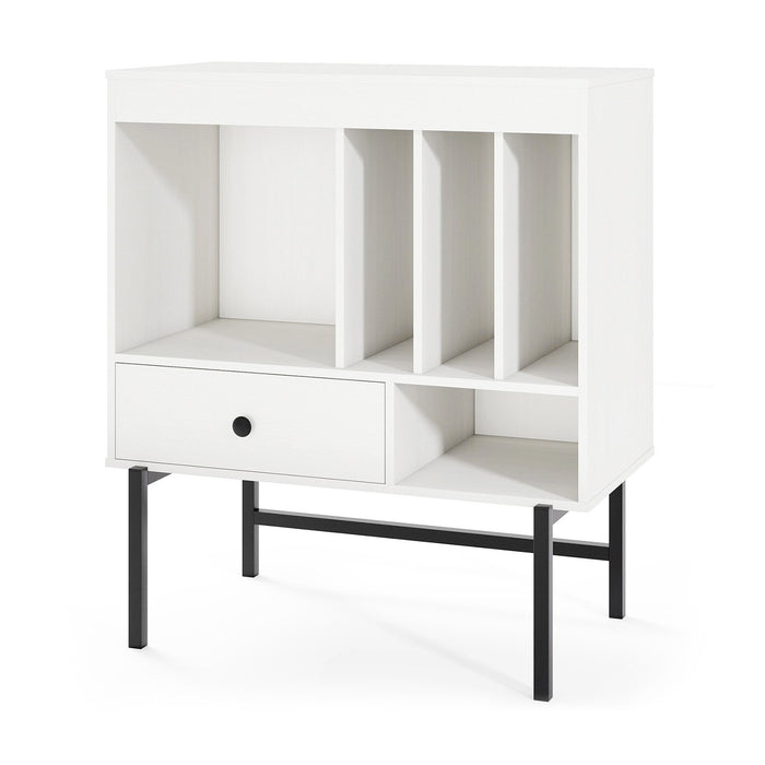 Large Record Player Stand with Open Compartments and Album Holders-