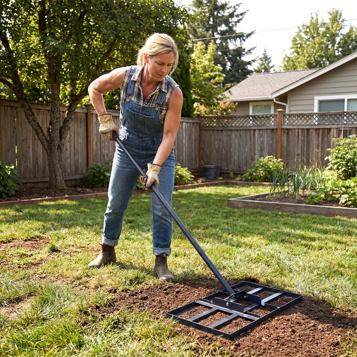 Lawn Leveling Rake Heavy-Duty Metal Levelawn Tool with 43 x 25 cm Plate-