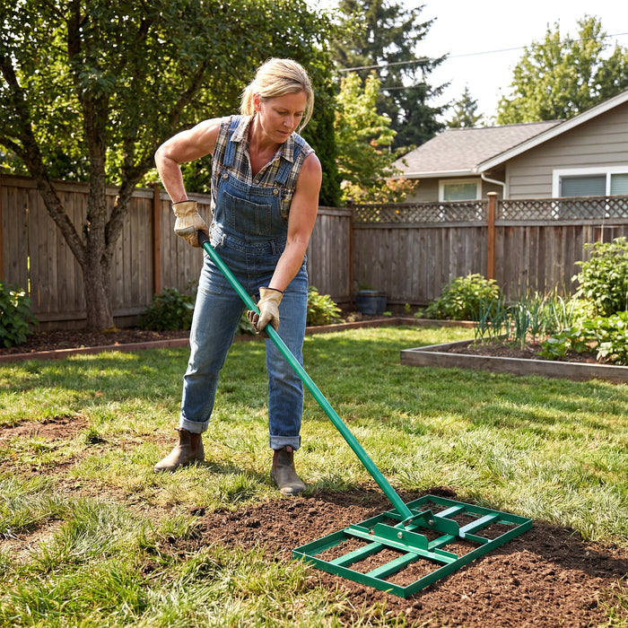 Lawn Leveling Rake Heavy-Duty Metal Levelawn Tool with 43 x 25 cm Plate-