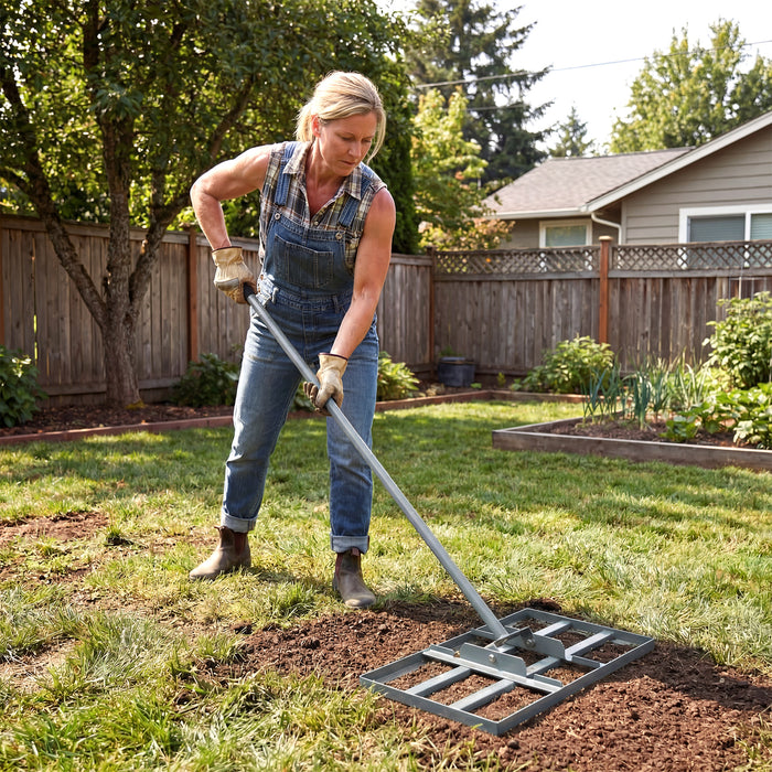 Lawn Leveling Rake Heavy-Duty Metal Levelawn Tool with 43 x 25 cm Plate-