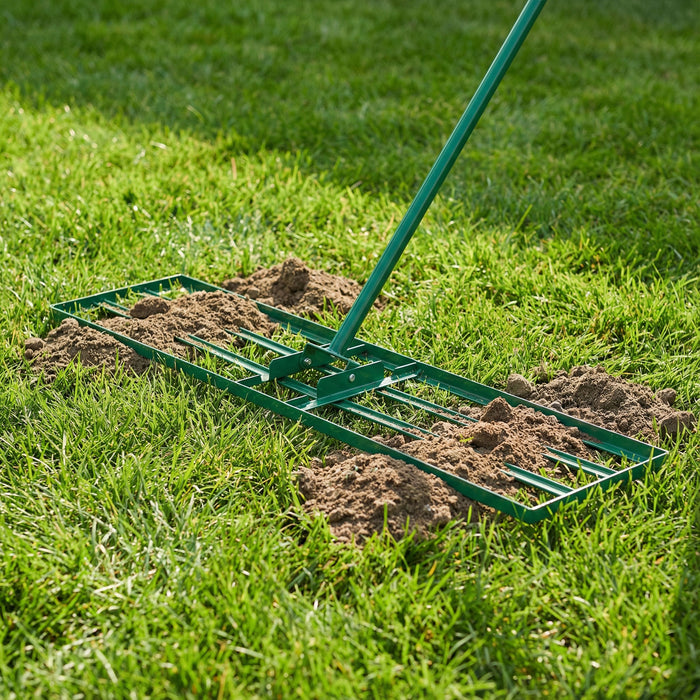 Lawn Leveling Rake with 177cm Adjustable Long Handle and Anti-Slip Grip-Black