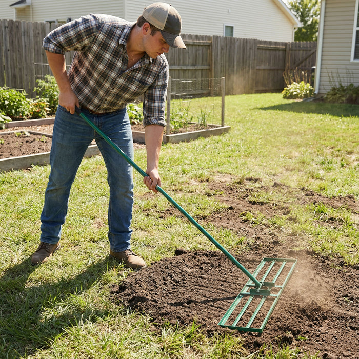 Lawn Leveling Rake with 177cm Adjustable Long Handle and Anti-Slip Grip-Black
