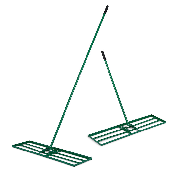 Lawn Leveling Rake with Adjustable Handle and Rotating U-Head for Topsoil-