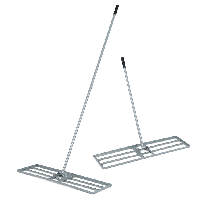 Lawn Leveling Rake with Adjustable Handle and Rotating U-Head for Topsoil-