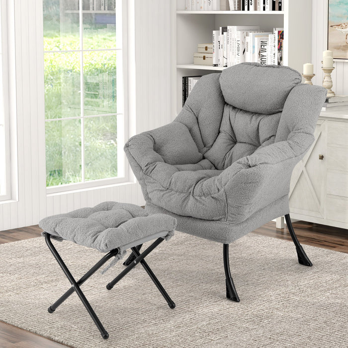 Lazy Chair with Ottoman and Folding Footrest for Living Room-