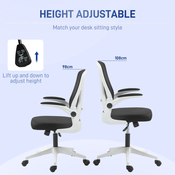 Ergonomic Mesh Back Desk Chair - Adjustable Flip-Up Armrests, Lumbar Support in Black - Ideal for Comfortable Office Seating