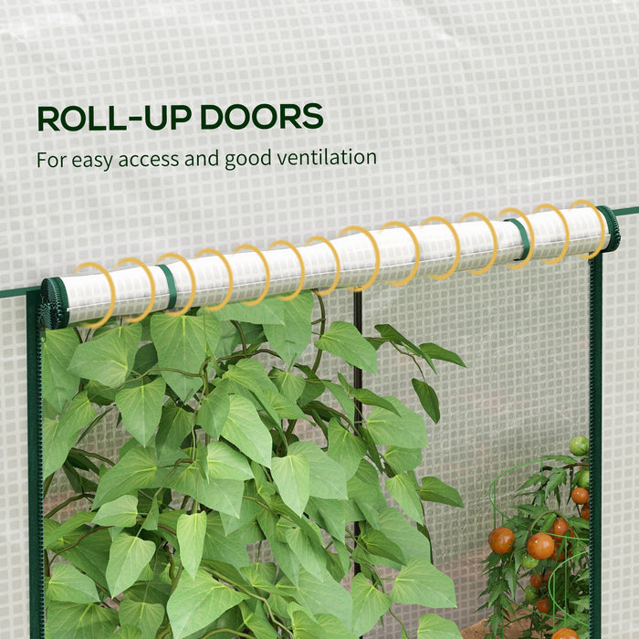 Outsunny Walk-In Greenhouse with Zipped Roll Up Doors, Small Greenhouse with Plastic Cover and Arched Top for Tomatos, Flowers, Vegetables and Herbs, 200 x 100 x 178cm, White