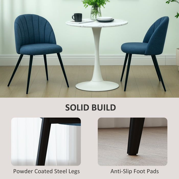 HOMCOM Velvet Dining Chairs Set of 2, Modern Upholstered Kitchen Chairs with Metal Legs, Shell Backrest and Padded Seat for Dining Room, Bedroom, Living Room, Vanity, Blue