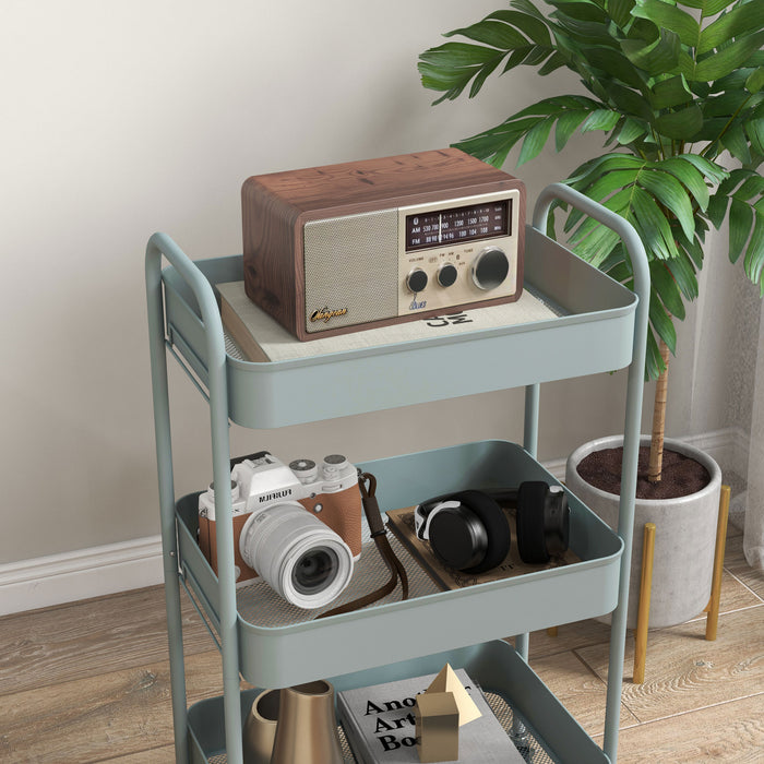 HOMCOM Three-Tier Steel Storage Trolley - Light Blue | Aosom UK