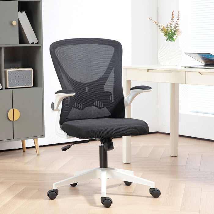 Ergonomic Mesh Back Desk Chair - Adjustable Flip-Up Armrests, Lumbar Support in Black - Ideal for Comfortable Office Seating