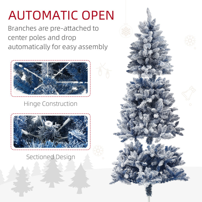 Snow-Frosted 6ft Artificial Christmas Tree with 700 Tips - Sturdy Metal Stand, Hinged Design for Easy Setup - Ideal for Festive Holiday Decor and Blue-Themed Celebrations