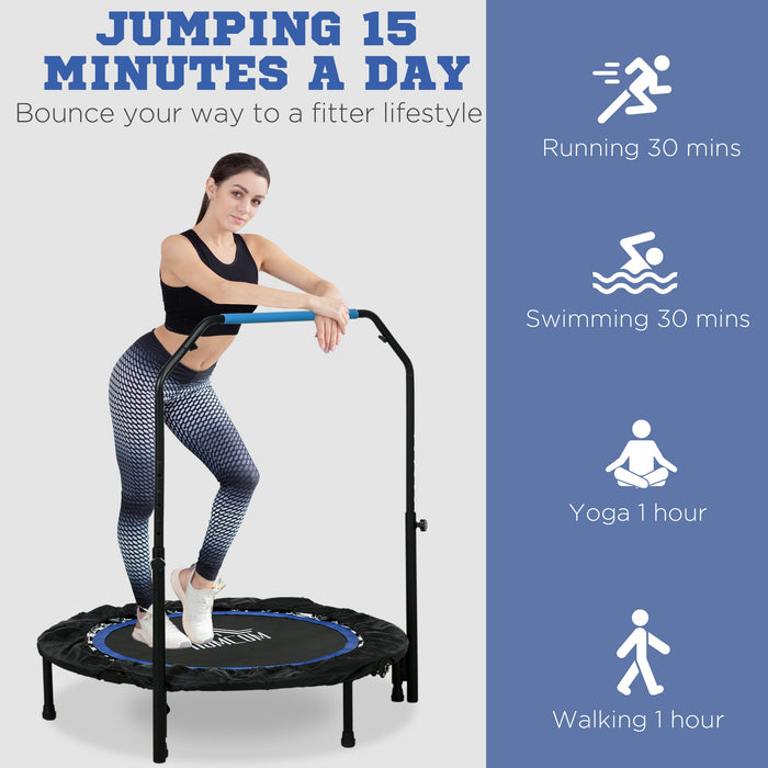 Foldable 40" Mini Fitness Trampoline - Adjustable Foam Handle, Sturdy Rebounding Exercise Equipment - Ideal for Cardio Workouts & Home Gym