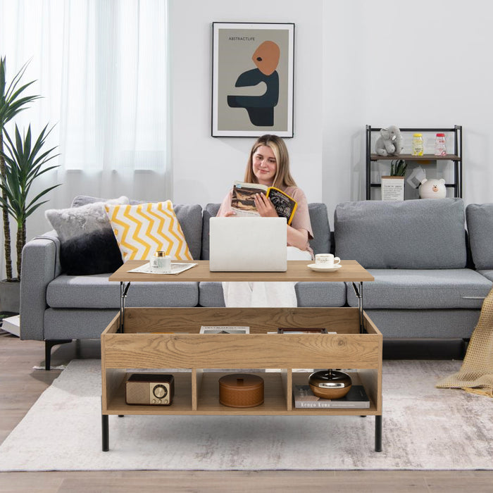 Coffee Table with Lift Top Function - Large Hidden Storage Compartment and 3 Open Cubbies - Ideal for Organizing Your Living Space