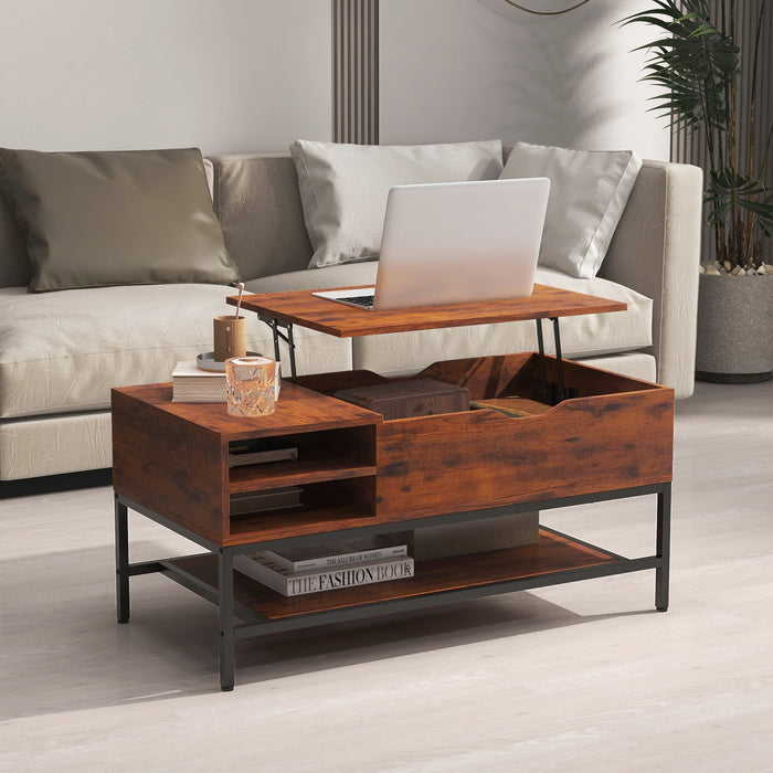 Lift Top Coffee Table with Hidden Compartment and Removable Shelf-